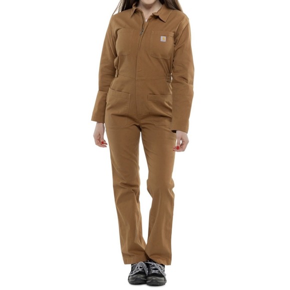 Carhartt Pants - Carhartt Brown Solid Relaxed Fit Coverall Jumpsuit BN6071-W Rugged Flex Canvas